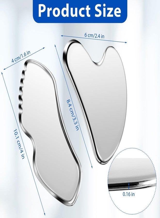 JOLYEAK 2Pcs Stainless Steel Scraping Facial Tool, Gua Sha Facial Tools, Body and Face Massage Tools,GuaSha Set for Face Neck Skin Care Lymphatic Drainage - Image 2